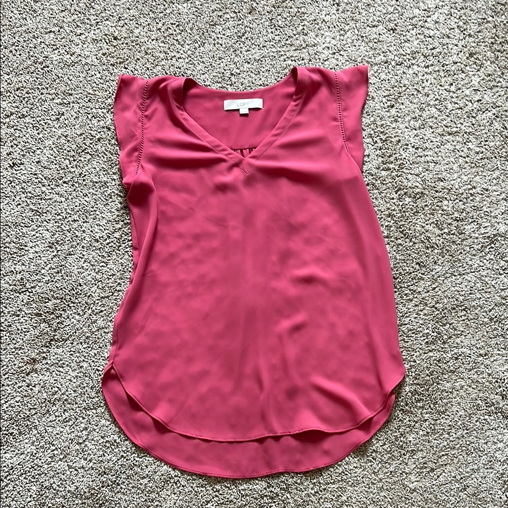 LOFT Pink Flutter Sleeve Blouse